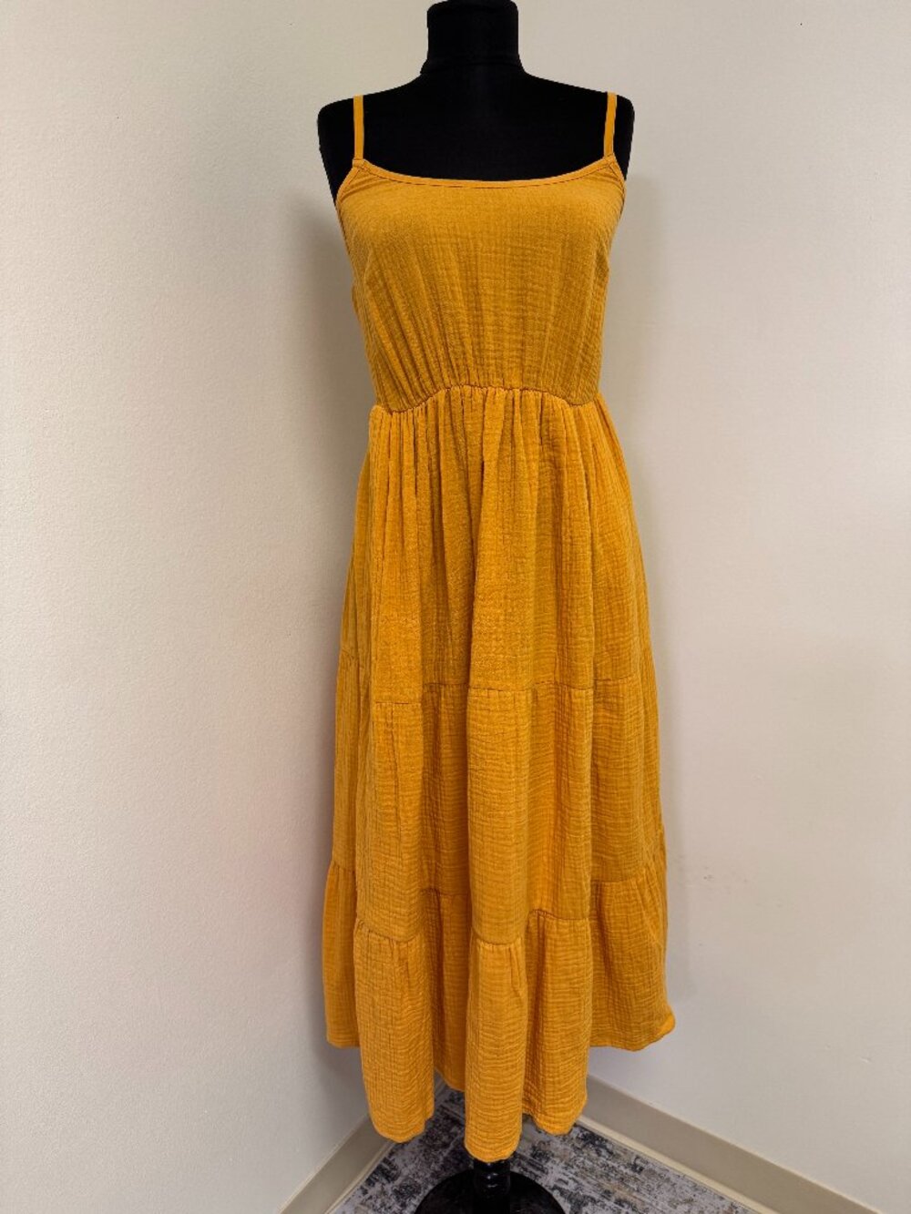 NWT Catherine Malandrino Organic Cotton Gauze Midi Dress XS Golden Sun Yellow